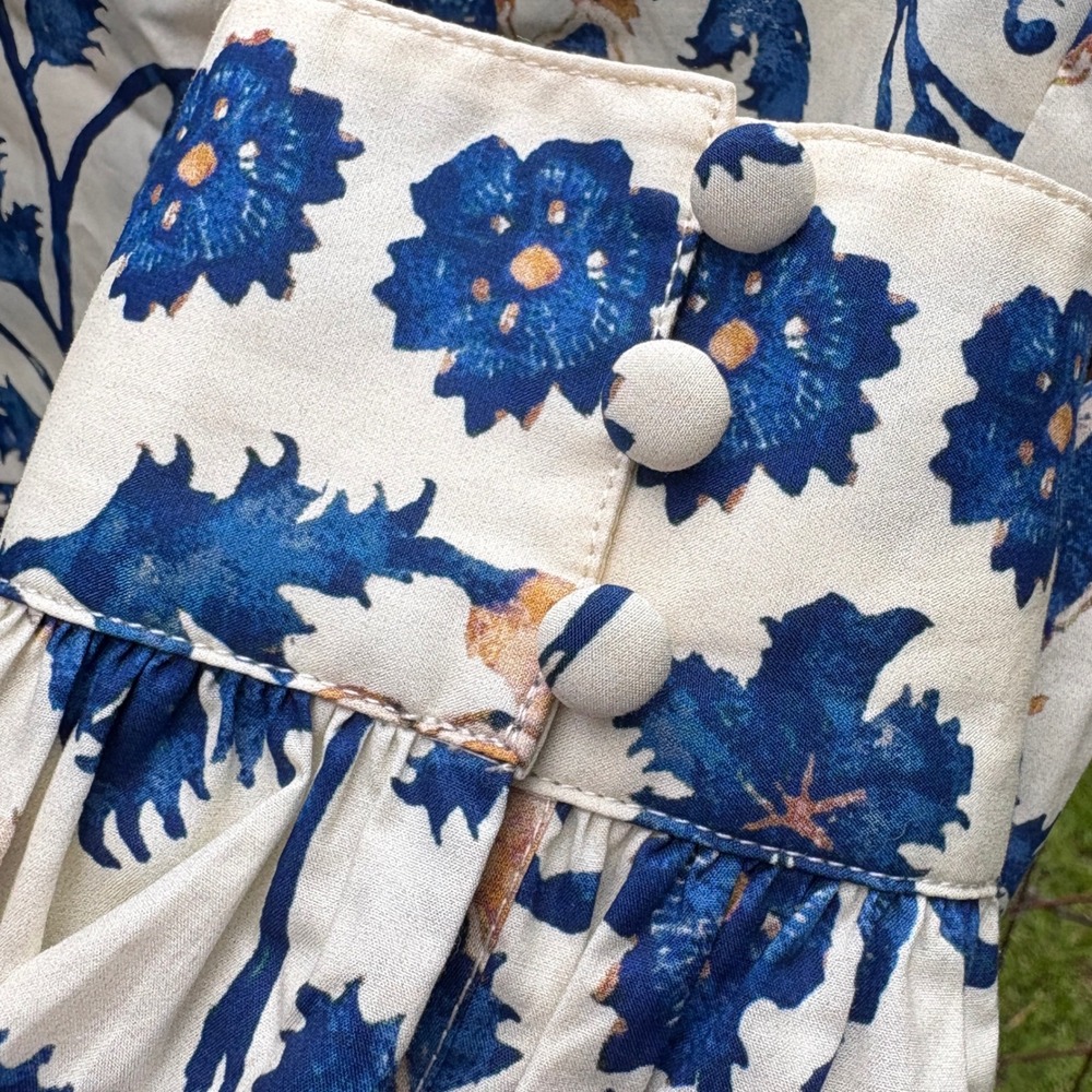 Cara Cara Womens Small Leighton Shirt Dress Blue Floral Cotton Poplin Hamptons - Picture 5 of 8